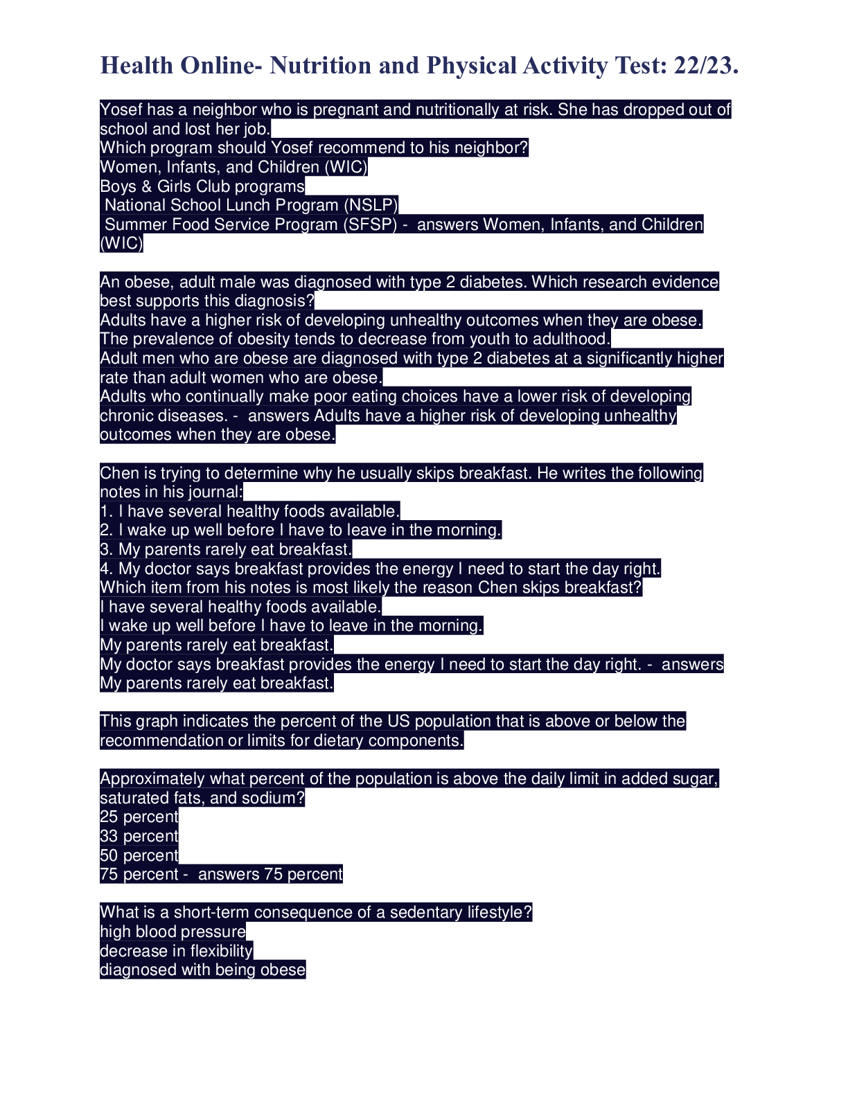 Preview image for Health Online- Nutrition and Physical Activity Test: 22/23.